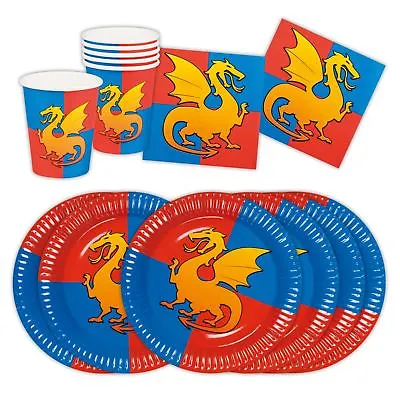 Medieval Knights And Dragons Picnic Table Set Partyware Cups Plates Napkins Boys • £4.92