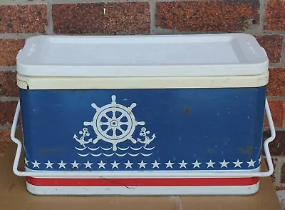 Vintage Metal WILLOW Esky Cooler NAUTICAL Red White Blue Vintage Car Boat • $130