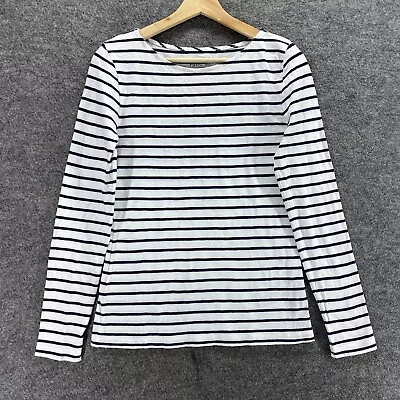 J. Crew T-Shirt Women M Medium White Striped Artist Tee Long Sleeve Round Neck • $17.81