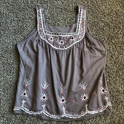 Vanilla Sands Shirt Womens 18 Brown Sleeveless Embroidered Tank Top Lightweight • £13.01