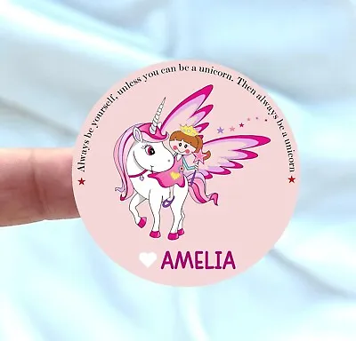 Personalised Round Unicorn Theme Girls Birthday Party Stickers Bag Seal Label • $5.10