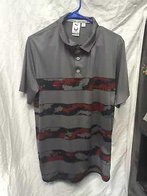 Puma Polo Shirt Mens Medium Gray Volition America Golf Stretch Camo Casual • $28.88