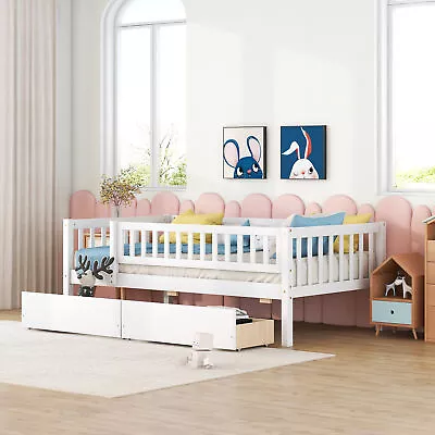Twin Size Daybed Wood Bed With Two Drawers  White • $283.49