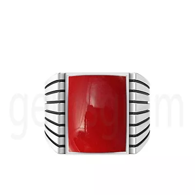 Genuine Coral Men's Signet Ring Handmade 925 Silver Band Timeless Beauty • $34.28