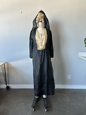 Antique 1800s Victorian Edwardian Mourning Silk Cotton Lace Dress W/ Veil • $300