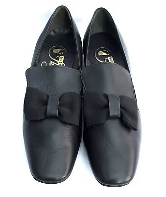 £42 • Buy Vintage Deadstock 60s Mod Black Leather Bow Mocassin Shoes (modern Size 5-5.5)