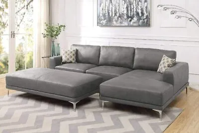 3Pcs Antique Grey Breathable Leatherette Sectional Sofa Chaise With XL Ottoman • $1669
