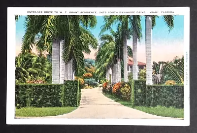 WT Grant Residence Entrance Bayshore Drive Miami Florida FL UNP Postcard C1930s • $7.99