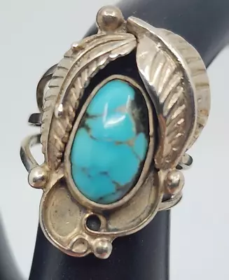 Old Pawn Vintage Native American Sterling Silver Turquoise Ring Size 6 • $56.95