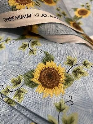 Debbie Mumm Yellow Sunflowers All Over On Blue Cotton Fabric 1 Yd 44” W Quilt • $6.99