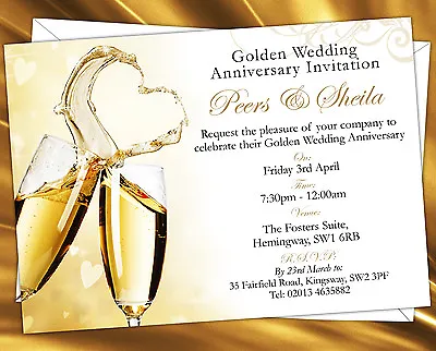 £22.99 • Buy Personalised Golden 50th Wedding Anniversary Invitations Invites