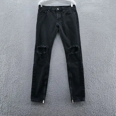 Mnml Mens Low Rise Skinny Jeans 30x32 Black Distressed Denim Moto Zippers • $24.99