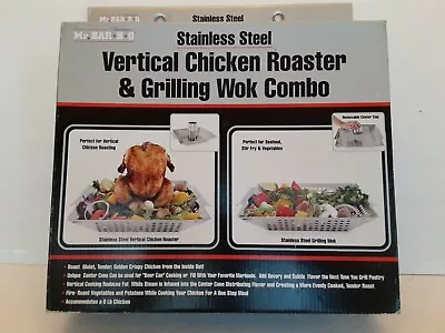 Vertical Chicken Roaster & Grilling Wok Combo (new) Mr Bar-b-q S/steel • $7.99