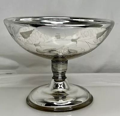 Antique Etched Mercury Glass Centerpiece 10  Footed Bowl - 88432 • $250