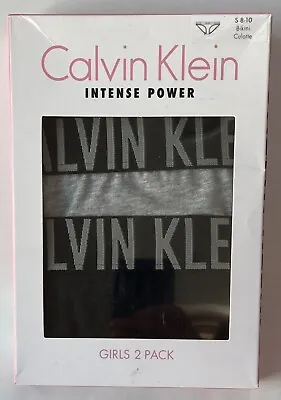 Calvin Klein Briefs Size 8-10 Years 2 Pack Girls Intense Power Bikini Black Grey • £17.99