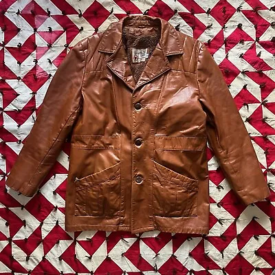 Vintage Sears Leather Shop Jacket Mens 42 Brown As Is Worn Flaws • $17