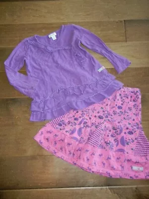 NAARTJIE 2pc Pink Purple Whimsical Sparkle Top Skirt Set Fall Winter M 5 4 Yrs • $12.99