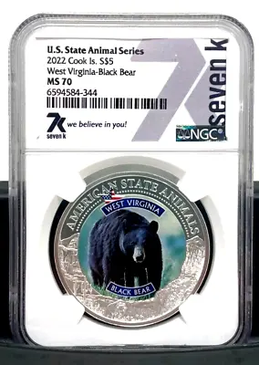 2022 NGC Silver 1 Oz. MS70 State Animal Series West Virginia Black Bear $5 • $199.99