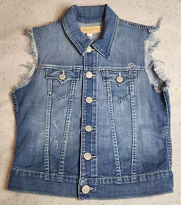 VTG True Religion Womens Jean Vest Size XS Blue Distressed Sleeveless Pockets • $22.79