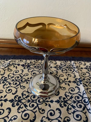 $21.95 • Buy Farber Bros. Krome Kraft Compote / Candy Dish - Art Deco Amber Glass