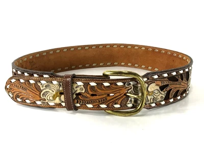 $29.84 • Buy Tony Lama Tooled Western Belt Flowers Size 32 M Personalized TIM Vintage Custom