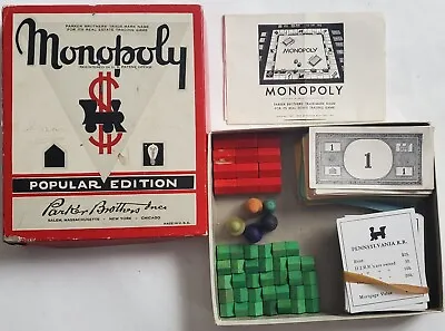 Vintage Monopoly Game 1950s  Popular Edition Red Box Wood Pieces No Board • $13.99