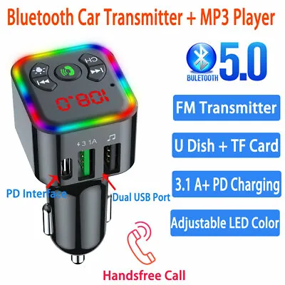 Bluetooth 5.0 FM Transmitter 3.1A Fast Car Charger Wireless Car Kit Adapter  • £9.99