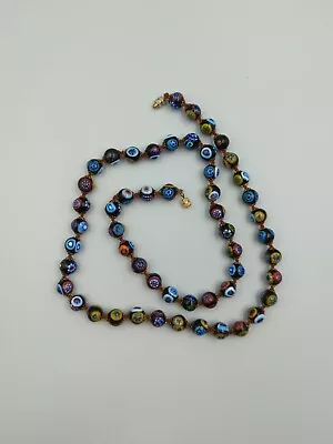 Vintage Murano Millefiori Multicolour Glass Bead Necklace 29  With Barrel Clasp • £9.50