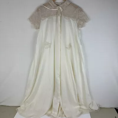VTG Leonora Peignoir Dressing Robe Nightgown Set Ivory Lace Sz 10 Union Made • $45.89