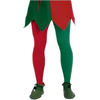 $7.61 • Buy Red & Green Christmas Elf Tights Adult Mens Santa Helper Jester Costume Acsry