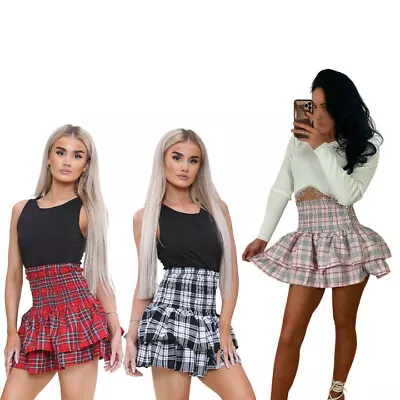 New Ladies Check Pleated Sexy Rara Mini Skirt Tutu Dance Club Fancy Dress Skirt • $29.54