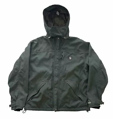 Mens Carhartt Rain Jacket J162 Evg Green Medium Work Rain Coat With Hood • $49.95