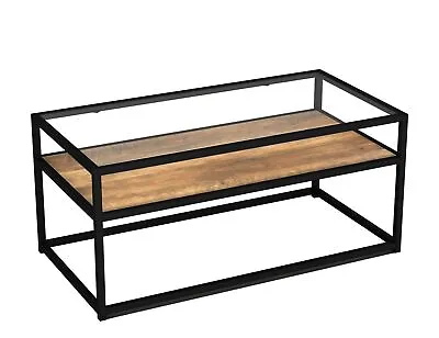 2 Tier Coffee Table Dining Living Room Furniture Glass Top Wooden Storage Shelf • £64.95