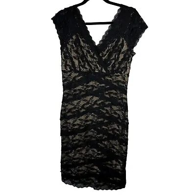 Marina Black Lace Beaded Cocktail Dress 12 • $50