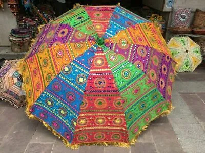 $150.03 • Buy Indian Outdoor Sun Shade Patio Umbrella 72  Garden Parasol Handmade Embroidered 
