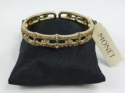 Vtg Gold Tone Monet Wire Stretch Rhinestone Cuff Bracelet NWT 6  Long 1/2 Wide • $24.99