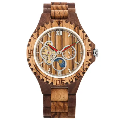 Men's Mechanical Wood Watch New Automatic Bamboo Wristwatch Wooden Bracelet Gift • $58.29