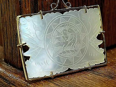 Mother Of Pearl Antique Chinese Gaming Reversible Counter Pendant 14Kt Gold • $425