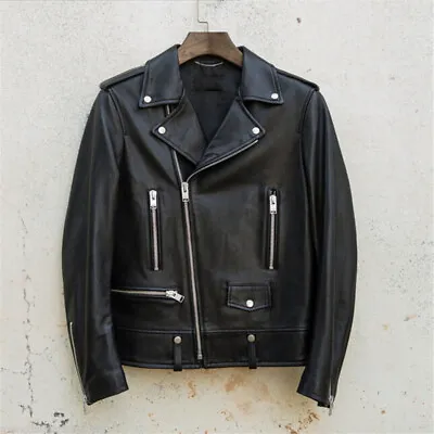 Men‘s Black Leather Jacket Vintage Slim Fit Jacket Motorcycle Short Jacket Men • $46.99