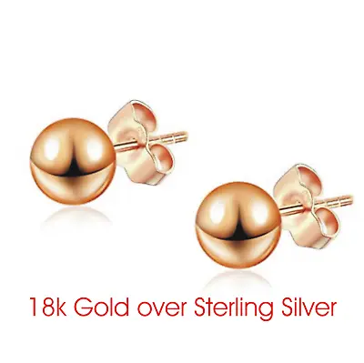 Women Kids 18K Gold Over Genuine 925 Sterling Silver Ball Ear Stud Earrings   • £3.89