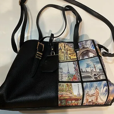 Purse Famous Sites Scene Travel Tote Bag Satchel Paris London Crossbody Strap • $14.99