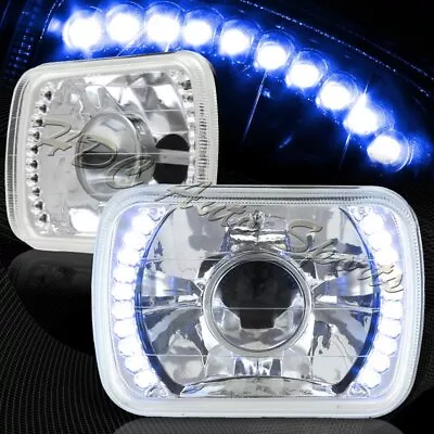 7 X6  H6014 H6052 H6054 Sealed Beam Blue LED Chrome Housing Projector Headlights • $29.99