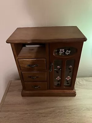 Vintage Wooden Jewellery Box Wardrobe 3 Drawers 1 Door  Read Description • £11.99