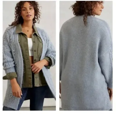 Anthropologie Nuria Textured Cardigan Size Small Open Front Sky Blue Long Sleeve • $28.88