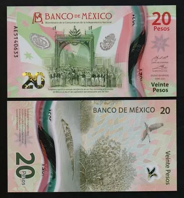 MEXICO: B726a P#New 20 Mexican Pesos Polymer 06.01.21 Uncirculated Banknote. • £2.79