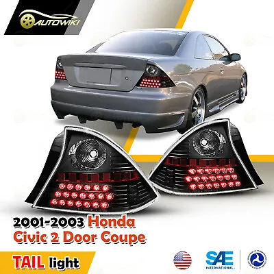 LED Taillights For 2001-2003 Honda Civic Coupe Rear Lamps Black Clear Lens Pair • $133.99