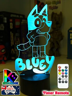Bluey Cartoon Personalised Name 3d Led Usb Night Light Lamp + 7 Colour Remote • $39.99