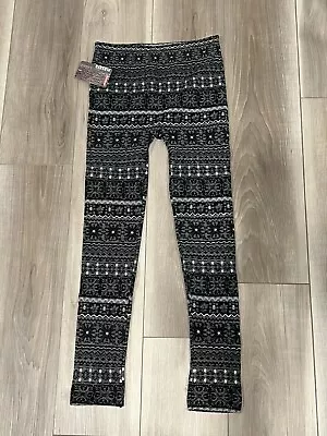 Black Fair Isle Print Lined Leggings Women’s Size L NWT • £9.71