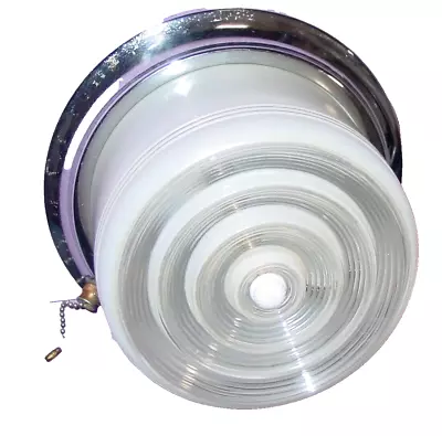 Vintage Light Fixture Art Deco Kitchen Sink Over Head Ribbed Ring Cake Drum Lens • $29.99