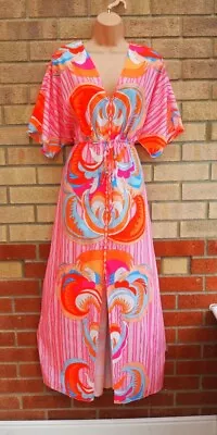 £21.24 • Buy Pink Orange Blue Paisley Buttoned Split Front Kimono Sleeve Long Maxi Dress 14